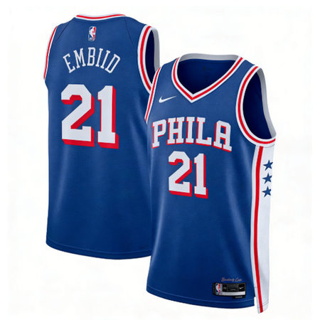 Men's Philadelphia 76ers #21 Joel Embiid Royal Icon Edition Stitched Swingman Jersey