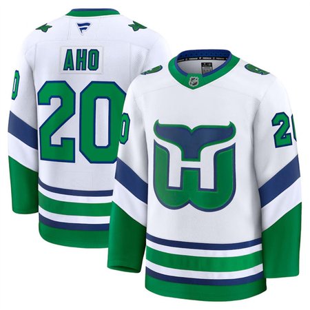 Men's Carolina Hurricanes #20 Sebastian Aho White 2024-25 Throwback Stitched Hockey Premium Jersey