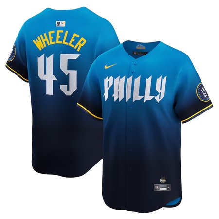 Men's Philadelphia Phillies #45 Zack Wheeler Blue 2024 City Connect Limited Player Jersey