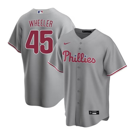 Men's Philadelphia Phillies #45 Zack Wheeler Grey Home Limited Player Jersey