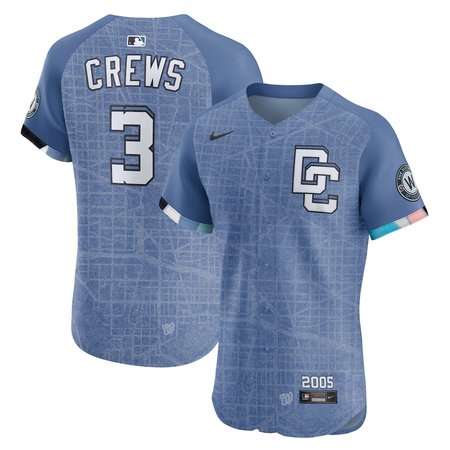 Men's Washington Nationals #3 Dylan Crews Blue 2025 City Connect Elite Jersey
