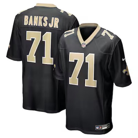 Men's New Orleans Saints #1 Kelvin Banks Jr. Black 2025 NFL Draft First Round Pick Game Jersey