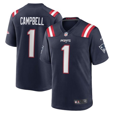 Men's New England Patriots #1 Will Campbell Navy 2025 NFL Draft First Round Pick Game Jersey