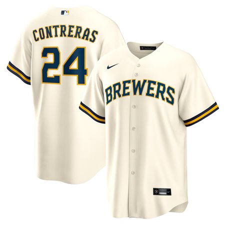 Men's Milwaukee Brewers #24 William Contreras Cream Home Replica Jersey