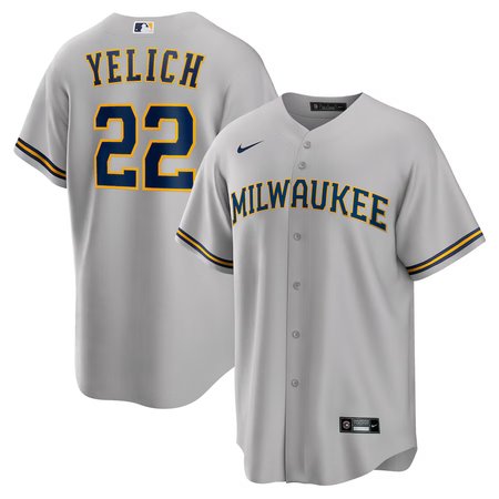 Men's Milwaukee Brewers #22 Christian Yelich Gray Alternate Replica Player Jersey