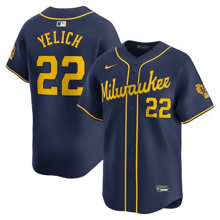 Men's Milwaukee Brewers #22 Christian Yelich Navy Alternate Limited Player Jersey