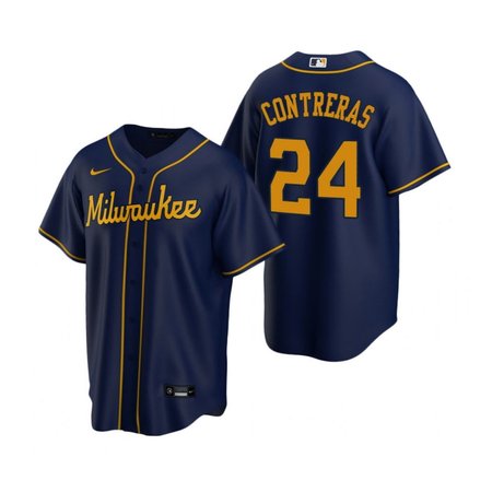 Men's Milwaukee Brewers #24 William Contreras Navy Home Replica Jersey