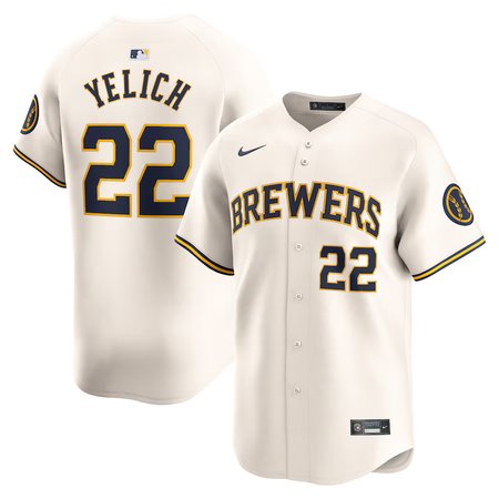 Men's Milwaukee Brewers #22 Christian Yelich Cream Home Limited Player Jersey