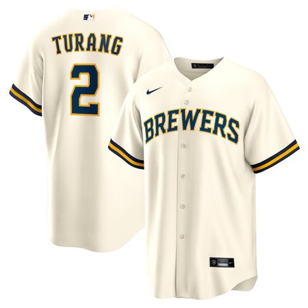 Men's Milwaukee Brewers #2 Brice Turang Cream Home Replica Jersey