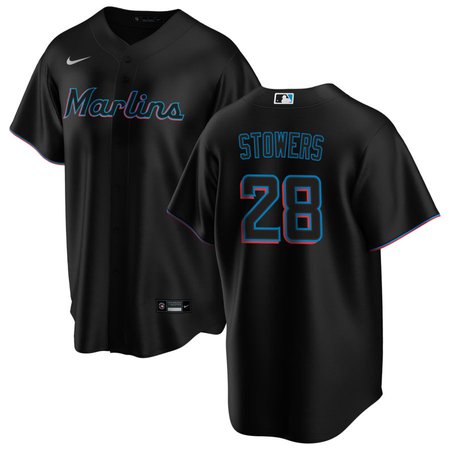 Men's Miami Marlins #28 Kyle Stowers Black Home Replica Jersey