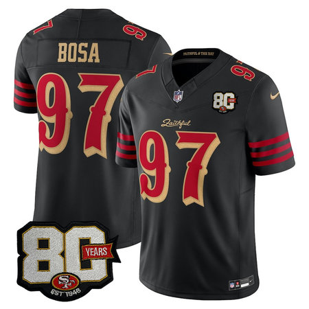 Men's San Francisco 49ers #97 Nick Bosa Black 80 Anniversary Rivalries Collection Vapor F.U.S.E. Limited Jersey
