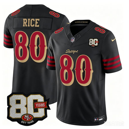 Men's San Francisco 49ers #80 Jerry Rice Black 80 Anniversary Rivalries Collection Vapor F.U.S.E. Limited Jersey