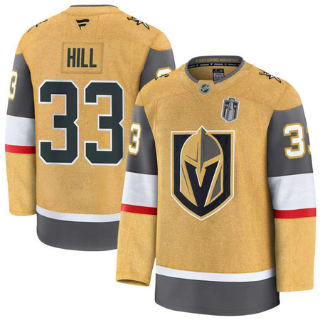 Men's Vegas Golden Knights #33 Adin Hill Gold 2026 Stanley Cup Final Premium Jersey