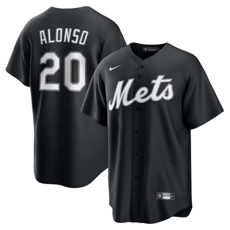 Men's New York Mets #20 Pete Alonso Black Lights Out Replica Player Jersey