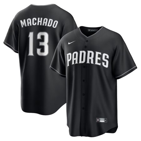 Men's San Diego Padres #13 Manny Machado Black Lights Out Replica Player Jersey