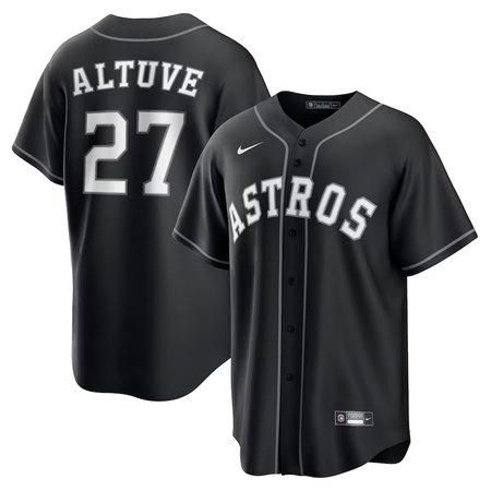 Men's Houston Astros #27 Jose Altuve Black Lights Out Replica Player Jersey