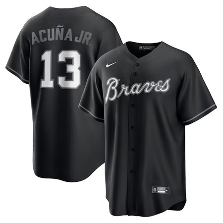 Men's Atlanta Braves #13 Ronald Acuna Jr. Black Lights Out Replica Player Jersey
