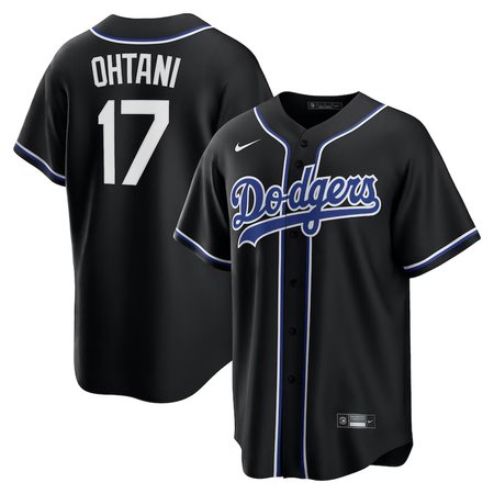 Men's Los Angeles Dodgers #17 Shohei Ohtani Black Lights Out Replica Player Jersey