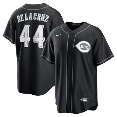 Men's Cincinnati Reds #44 Elly De La Cruz Black Lights Out Replica Player Jersey