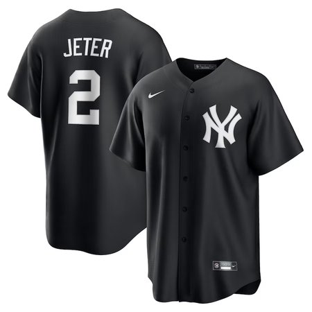 Men's New York Yankees #2 Derek Jeter Black Lights Out Replica Player Jersey