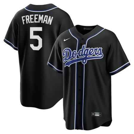 Men's Los Angeles Dodgers #5 Freddie Freeman Black Lights Out Replica Player Jersey
