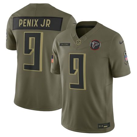 Men's Atlanta Falcons #9 Michael Penix Jr. Olive 2025 Salute to Service Limited Jersey