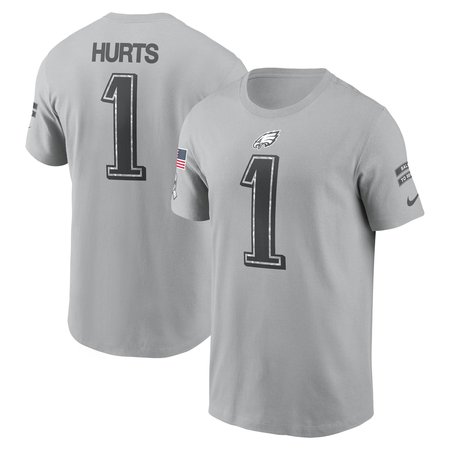 Men's Philadelphia Eagles Jalen Hurts Gray 2024 Salute To Service Name & Number T-Shirt
