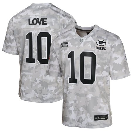 Youth Green Bay Packers Jordan Love Arctic Camo 2024 Salute to Service Game Jersey