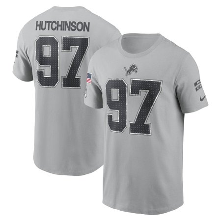 Men's Detroit Lions Aidan Hutchinson Gray 2024 Salute To Service Name & Number T-Shirt