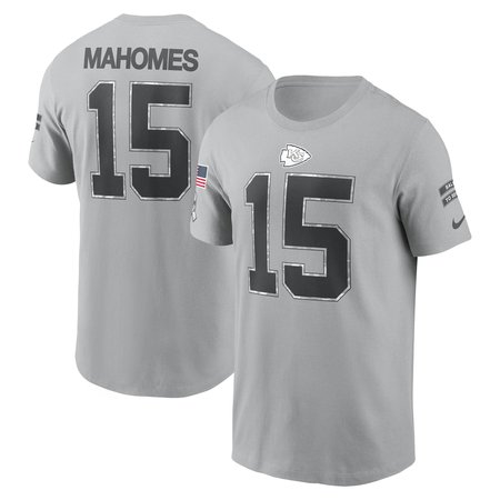 Men's Kansas City Chiefs Patrick Mahomes Gray 2024 Salute To Service Name & Number T-Shirt