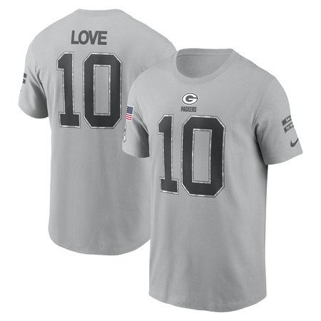 Men's Green Bay Packers Jordan Love Gray 2024 Salute To Service Name & Number T-Shirt