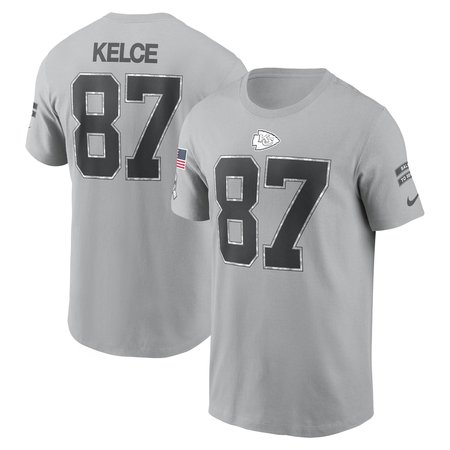 Men's Kansas City Chiefs Travis Kelce Gray 2024 Salute To Service Name & Number T-Shirt