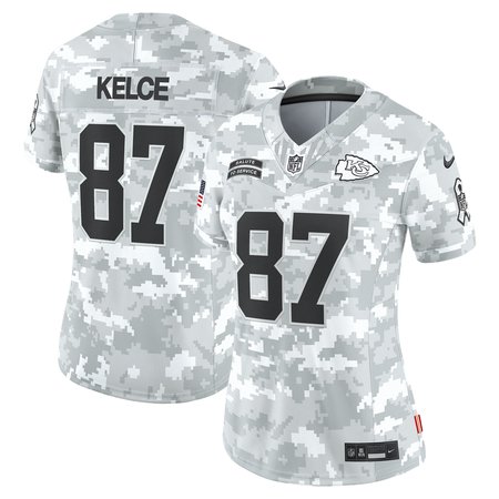 Women's Kansas City Chiefs Travis Kelce Arctic Camo 2024 Salute to Service Limited Jersey