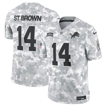 Men's Detroit Lions Amon-Ra St. Brown Arctic Camo 2024 Salute to Service Limited Jersey
