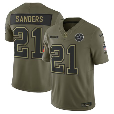 Men's Dallas Cowboys #21 Deion Sanders Olive 2025 Salute to Service Retired Limited Jersey