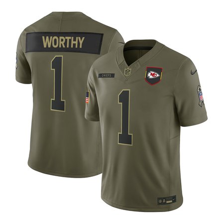 Men's Kansas City Chiefs #1 Xavier Worthy Olive 2025 Salute to Service Retired Limited Jersey