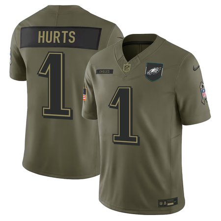 Men's Philadelphia Eagles #1 Jalen Hurts Olive 2025 Salute to Service Retired Limited Jersey