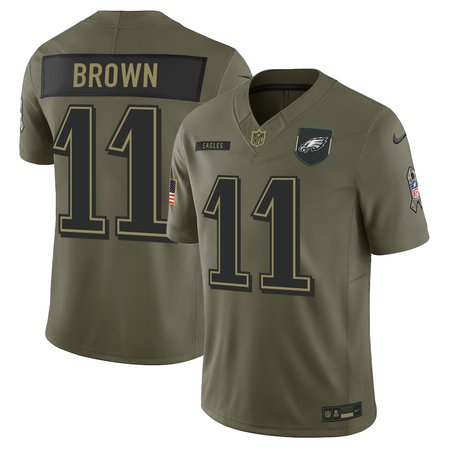 Men's Philadelphia Eagles #11 A.J. Brown Olive 2025 Salute to Service Retired Limited Jersey