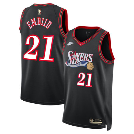 Men's Philadelphia 76ers #21 Joel Embiid Black 2025/26 Hardwood Classics Jersey