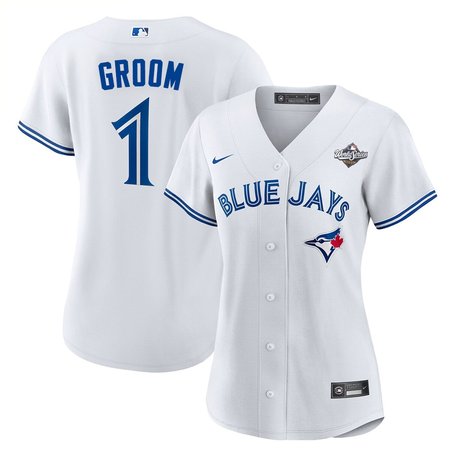 Women's Toronto Blue Jays #1 Groom 2025 World Series White Home Replica Jersey