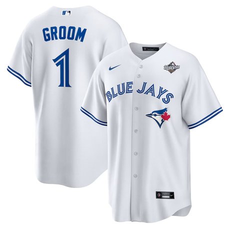 Men's Toronto Blue Jays #1 Groom 2025 World Series White Home Replica Jersey