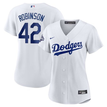 Women's Los Angeles Dodgers #42 Jackie Robinson White 2025 World Series Champions Home Replica Jersey