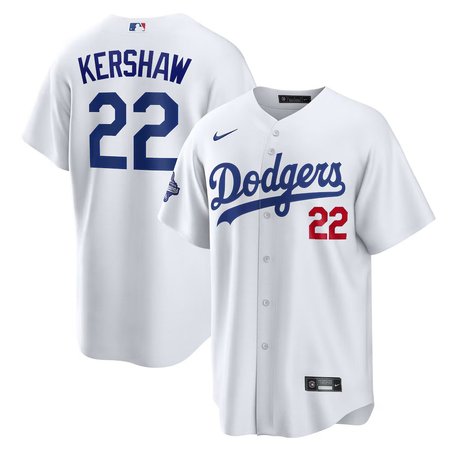 Men's Los Angeles Dodgers #22 Clayton Kershaw White Home 2025 World Series Champions Limited Jersey