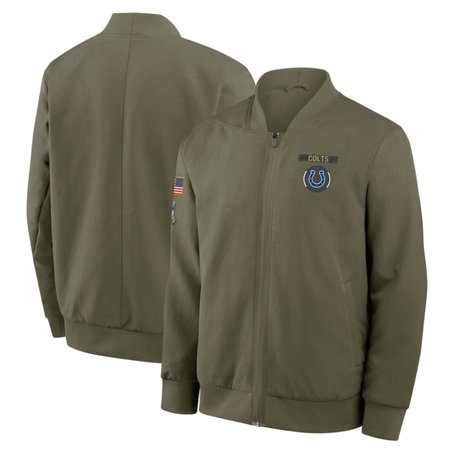 Men's Indianapolis Colts Olive 2025 Salute to Service Sideline Full-Zip Bomber Jacket