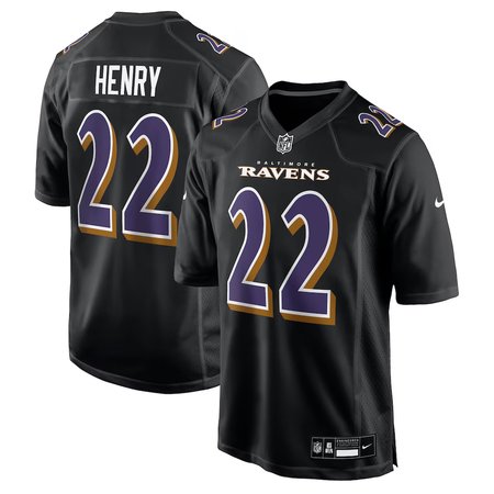 Men's Baltimore Ravens #22 Derrick Henry Carbon Black Fashion Game Jersey